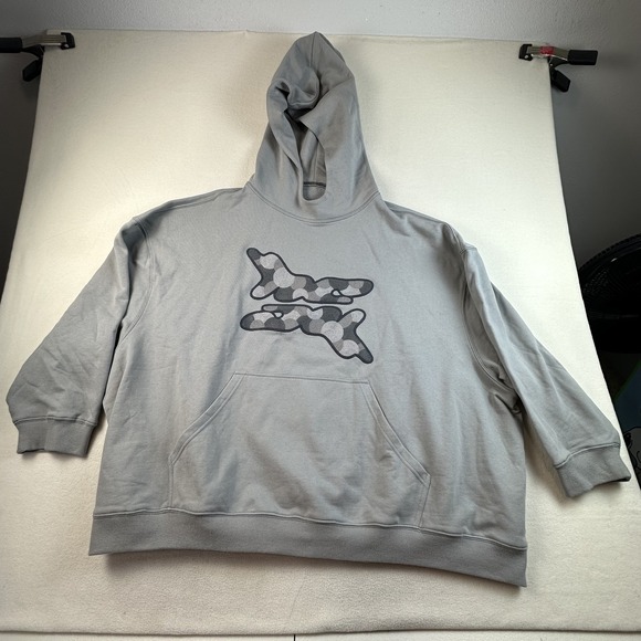 NevereEvern Hoodie Mens XL Gray Camo Graphic Pullover 100% Cotton Streetwear
